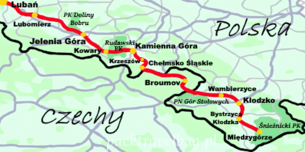 Sudecka Droga św. Jakuba - mapka z przebiegiem odcinka szlaku